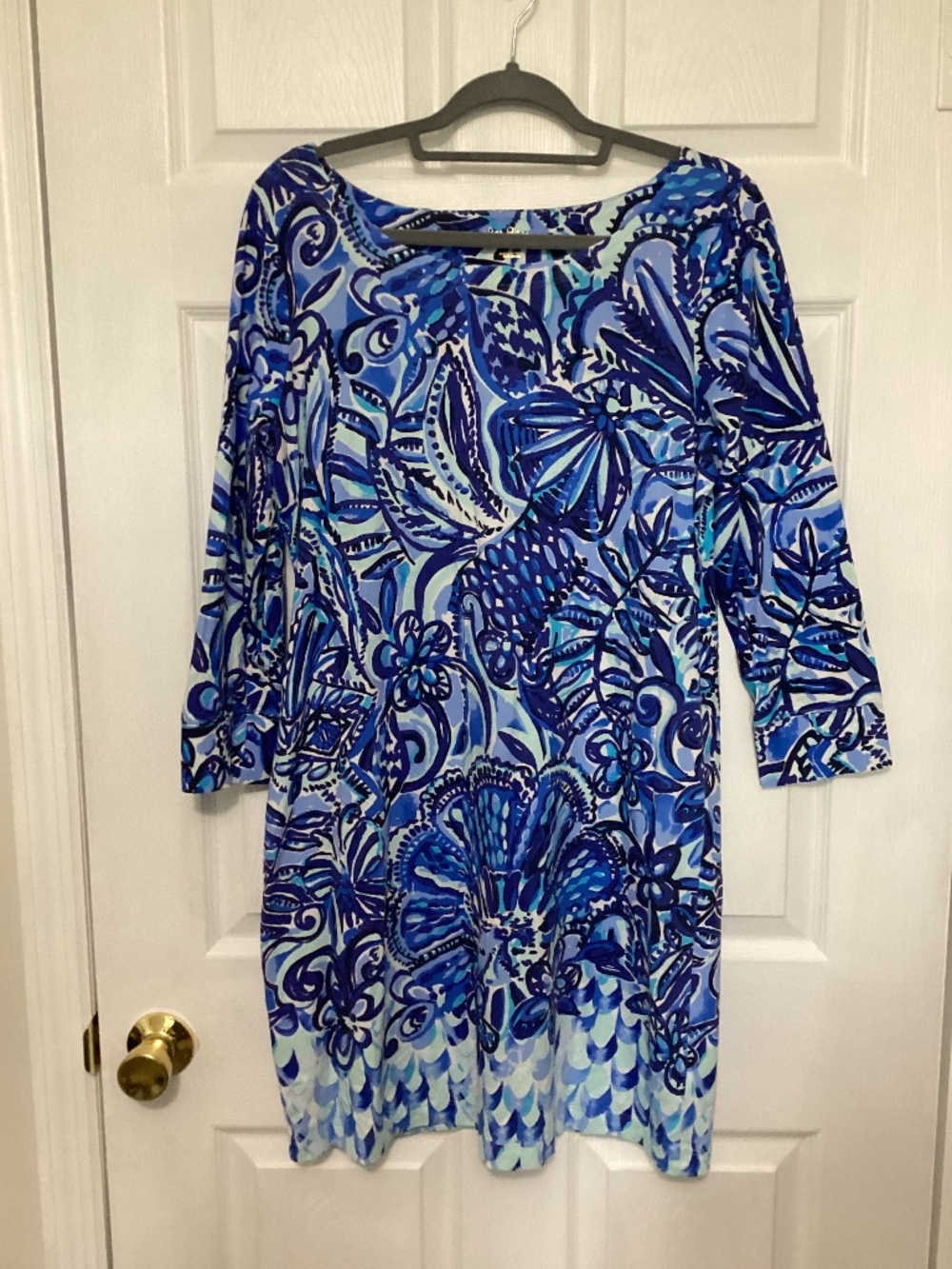 Lilly Pulitzer Holle Shift Dress Iris Blue Zanzibar Zoo Print Sz Large Like New